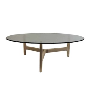 Coffee Tables: Fjord Round Ash & Glass Top Coffee Table – Natural