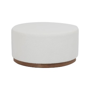 Round Upholstered Coffee Table Ottoman - Ivory & Natural