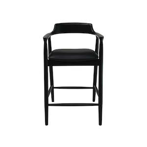Coastal Curved High Back Ash Barstool - Black Leather