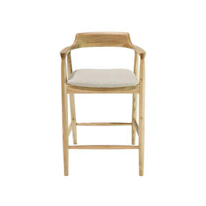 Coastal Curved High Back Ash Barstool - Natural Linen