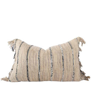 Stripe & Tassel Rectangular Cushion - Natural Tones