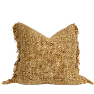 Cushions: Textured Weave Tassel Cushion - Taupe