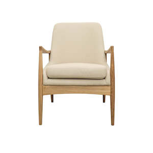 As Seen In Nz House Garden: Shaped Ash & Linen Armchair - Natural