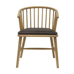 As Seen In Nz House Garden: Ankara Oak Chair - Aged Black Leather