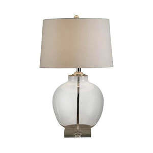 Lamps: Glass & White Linen Shade Table Lamp