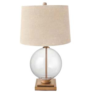 Lamps: Antique Brass & Glass Linen Shade Table Lamp