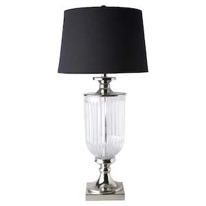 Lamps: Glass Trophy Nickel & Linen Table Lamp - Black Shade