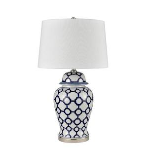 Lamps: Blue & White Ginger Jar Shaped Table Lamp - Large