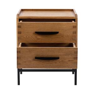 Black Furniture: Oak & Black Trim Bedside Table - Natural
