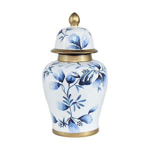 Silver Gold Brass: Blue & White Floral Ginger Jar 35cm