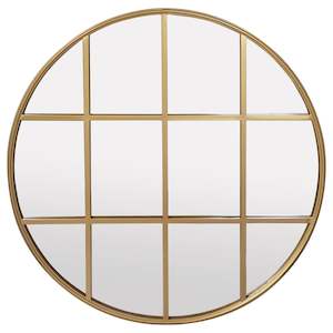 Silver Gold Brass: Round Gold Rimmed Lattice Paned Wall Mirror