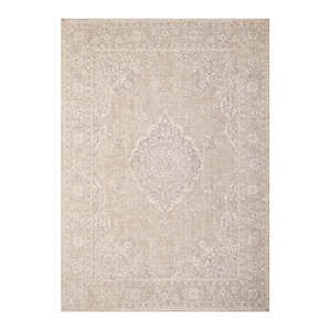 Turkish Style Distressed Rug 2.4m x 3.4m - Faded Ivory & Beige Tones