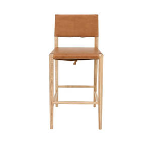 Solid Oak & Leather Tie Detail Barstool - Natural & Tan