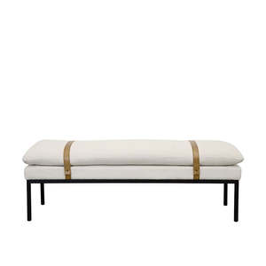 Bed Benches: Buckle Detail Fabric Ottoman Bench - Cream