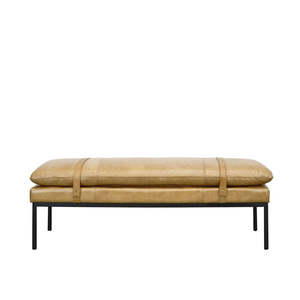Buckle Detail Leather Ottoman Bench - Tan