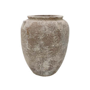 Hamptons: Mediterranean Weathered Cream Wash Lug Detail Ceramic Pot - Large