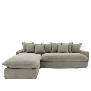 Modular Alternating L Shaped Slip-Cover Sofa - Earthy Green
