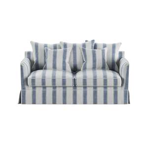 Hamptons Contemporary Two Seater Slip-Cover Sofa Bed - Blue Sky Stripe