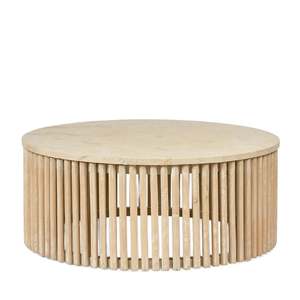 Coffee Tables: Shoreline Round Teak & Marmer Stone Coffee Table 90cm - Natural/Ivory