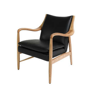 Wave Arm Leather Armchair - Black & Natural