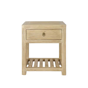 Bedroom Furniture: Coastal Farmhouse Reclaimed Elm Bedside Table - Natural