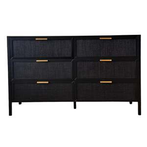Hamptons: Black Six Rattan Drawer Dresser