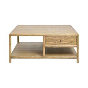 Solid Elm Coastal Country Square Coffee Table 100cm - Natural