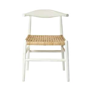 Products: Teak & Rattan Elbow Dining Chair - White & Natural
