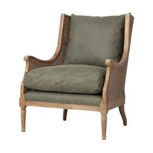 Rattan & Ashwood Armchair - Natural Whitewash & Aged Green