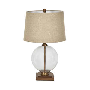 Antique Brass & Glass Linen Shade Table Lamp - Large