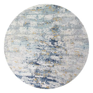 Turkish Style Round Distressed Rug 250cm - Faded Blue Tones