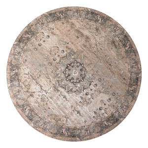 Turkish Style Round Distressed Rug 250cm - Faded Peach Grey Tones