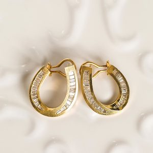 Lottie - vintage 14-carat yellow gold diamond baguette earrings - Coco Florence