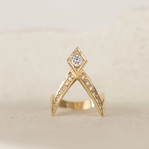 Zola - Handmade 14ct yellow gold diamond wishbone ring - Coco Florence