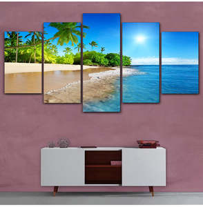 Furniture Living Dining: Art Wall Decor Living Room Sea Water Palm Tree Sun Sea View Modular Painting Canvas