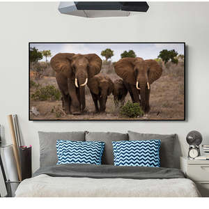 Furniture Living Dining: Black And White Animal Poster African Wild Elephant Family Portrait Home Decor