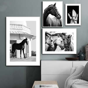 Furniture Living Dining: Black And White Animal Horse Canvas Painting Modern Wall Art Decor Poster