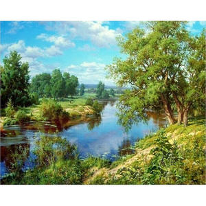 Furniture Living Dining: Forest River Natural Landscape DIY Digital Painting By Numbers Modern Artistic Canvas Wall Unique Gift Home Decor 40x50cm