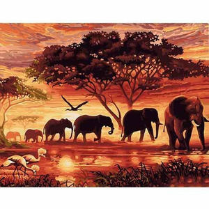 Furniture Living Dining: CHENISTORY Sunset Elephants Animals DIY Painting By Numbers Modern Wall Art Hand Painted Acrylic Picture For Home Decor