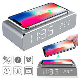 LED Electric Alarm Clock With Wireless Charger Desktop Digital Despertador Therm&hellip;