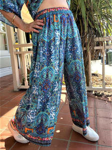Pants: Indian Blue Wide-legged pants
