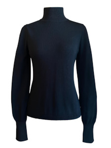 Billow Sleeve High Neck Jumper (Black)