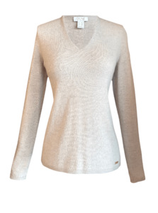 Knitwear: V Neck Jumper (Sand)