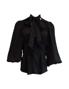 1: BOW PLEAT BLOUSE ( BLACK TEXTURE )