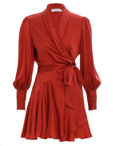 Silk Wrap Mini Dress (Crimson)