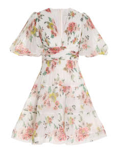 Pleated Mini Dress (Coral Floral