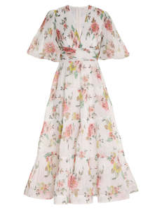 Pleated Midi Dress (Coral Floral)