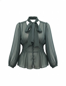 Tops 1: BOW PLEAT BLOUSE (FOREST SILK TEXTURE)