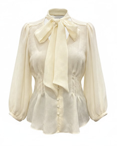 BOW PLEAT BLOUSE (CREAM SILK TEXTURE)