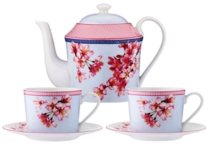Ceramic & Porcelain Teapots: Ashdene Cherry Blossom Teapot and 2 Teacup Set